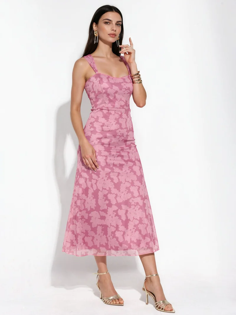Patterned Maxi Dress with Heart Collar