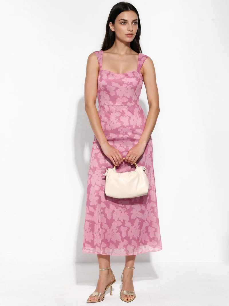 Hiccup Blush Pink Patterned Maxi Dress with Heart Collar for Women | Best Price UAE