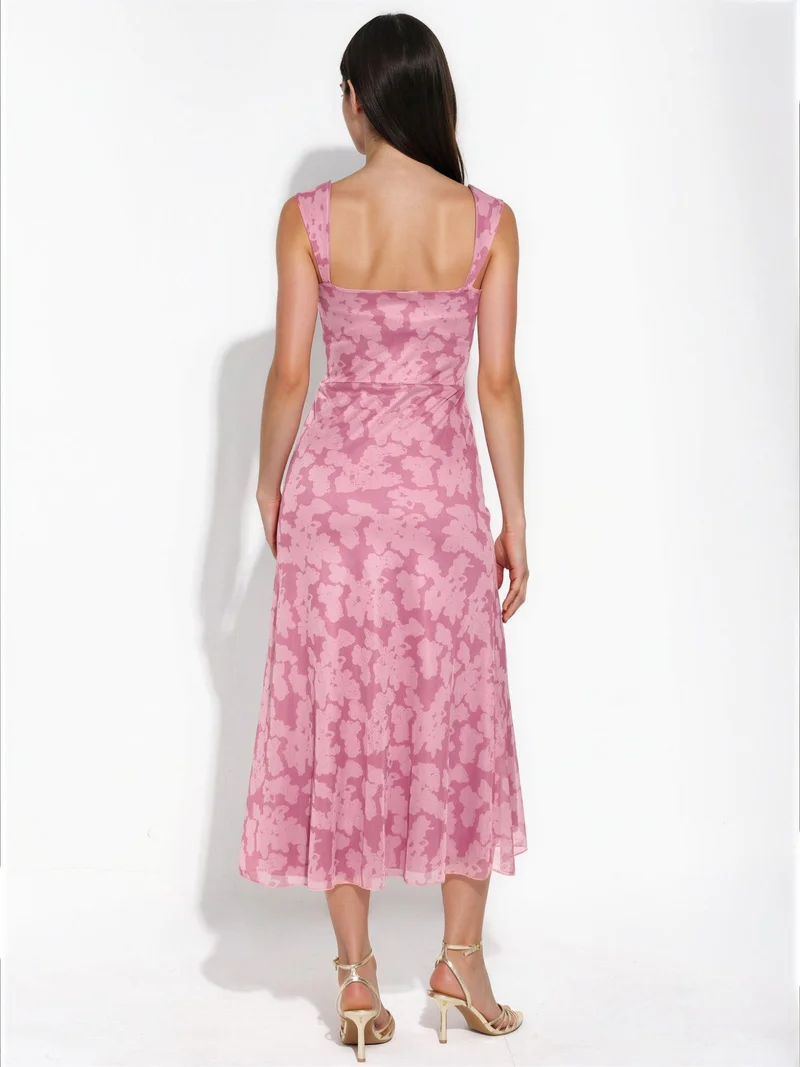 Hiccup Blush Pink Patterned Maxi Dress with Heart Collar for Women | Best Price UAE