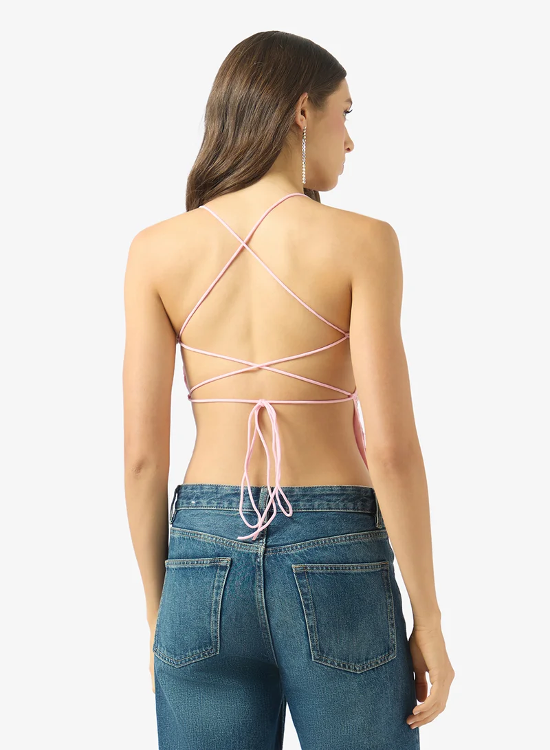 Ginger Strappy Sequin Embellished Top with Scarf