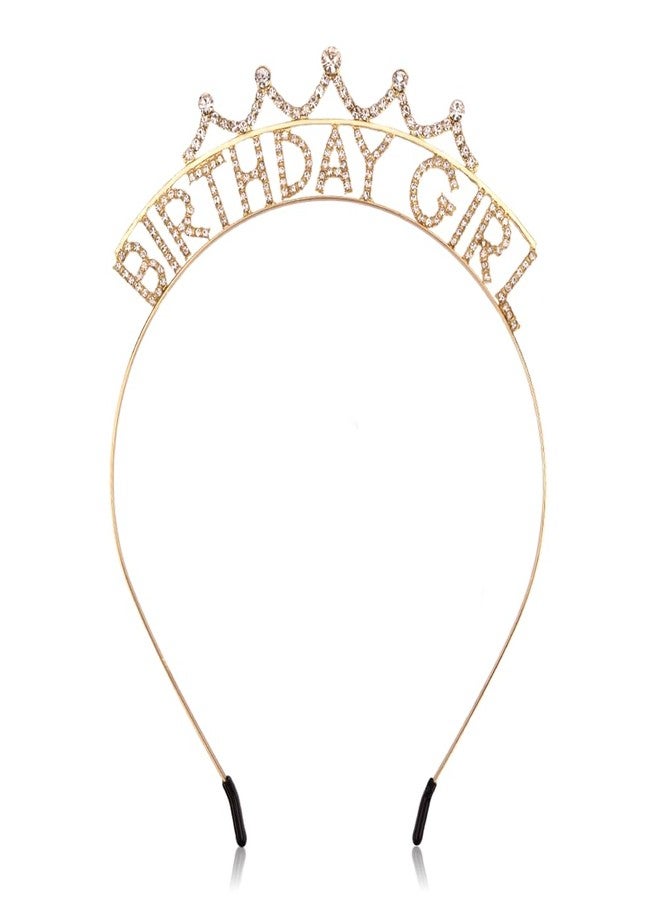 Exacoo Birthday Girl Crown Headband for Girls,Rhinestone Birthday Tiara for Little Girls Princess Crown Hair Accessories Tiaras (Gold) - Image 2