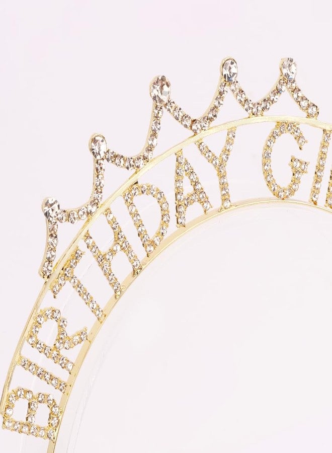 Exacoo Birthday Girl Crown Headband for Girls,Rhinestone Birthday Tiara for Little Girls Princess Crown Hair Accessories Tiaras (Gold) - Image 4
