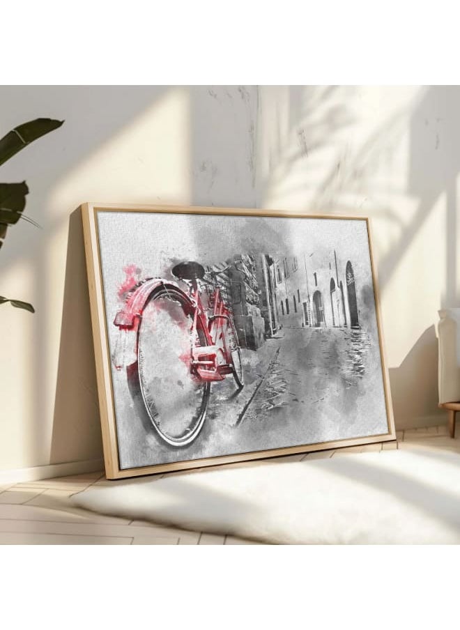 Home Gallery Abstract Framed Portrait of retro vintage red bike on street 120x80  - Image 1