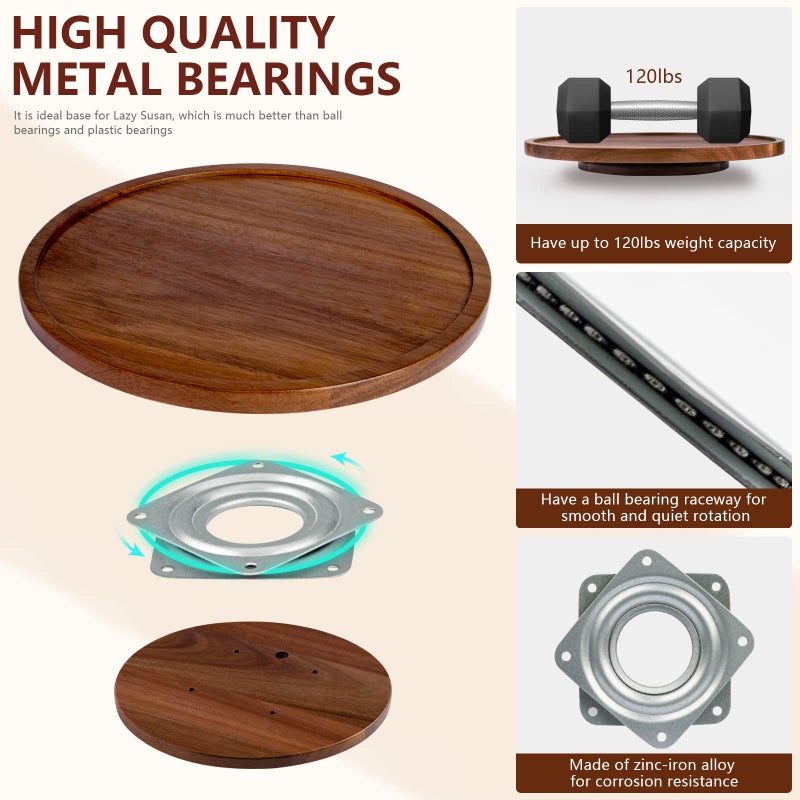 ANBOXIT Lazy Susan Organizer for Table, 12 Inch Wooden Lazy Susan Turntable for Cabinet, Acacia Wood Turntable Kitchen Spice Rack (1 Pack) - Image 3
