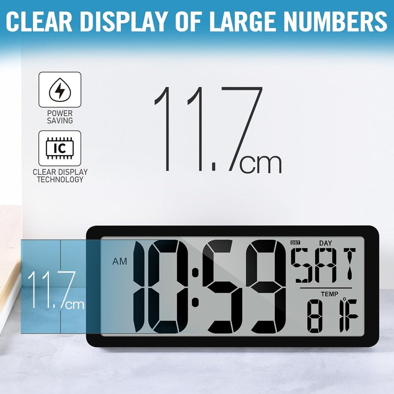 TXL 14.2"" Large Digital Wall Clock Battery Operated, Digital Clock Large display with Day, Date & Temperature, Large wall clock for Bedroom, Livingroom, Office，Battery Included, Black - Image 5