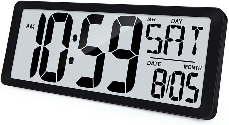 TXL 14.2"" Large Digital Wall Clock Battery Operated, Digital Clock Large display with Day, Date & Temperature, Large wall clock for Bedroom, Livingroom, Office，Battery Included, Black - Image 1