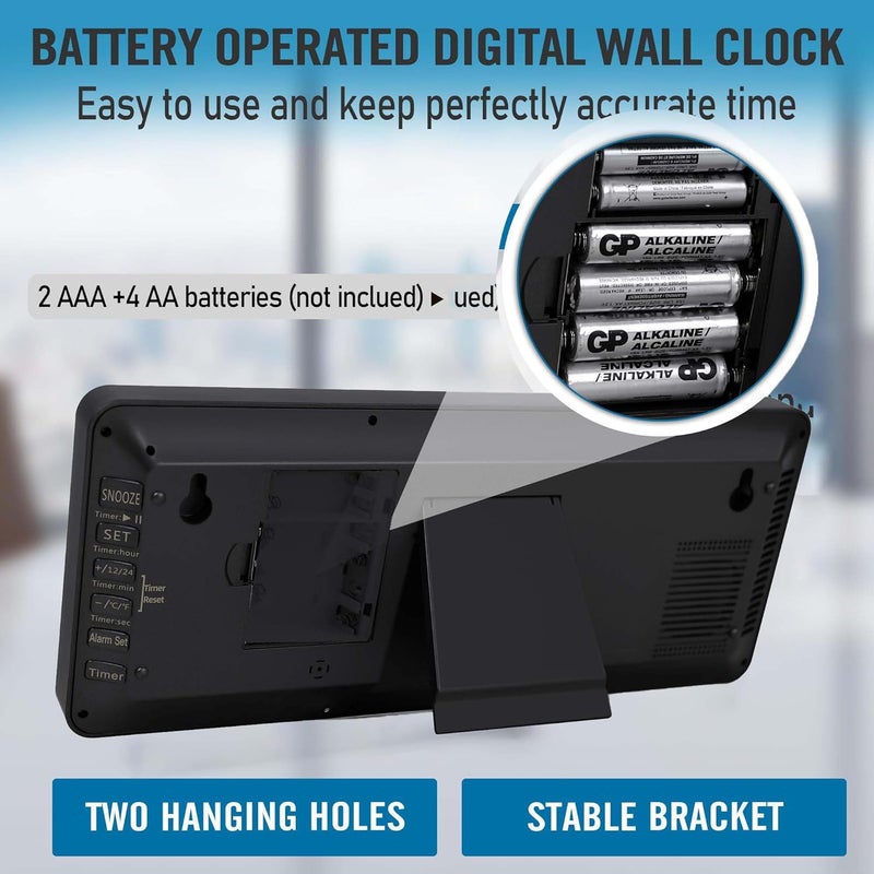 TXL 14.2"" Large Digital Wall Clock Battery Operated, Digital Clock Large display with Day, Date & Temperature, Large wall clock for Bedroom, Livingroom, Office，Battery Included, Black - Image 3