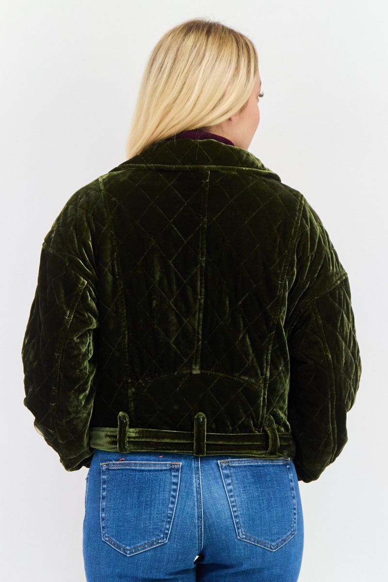 Avec Les Filles Women Regular Fit Plain Jacket Shirt, Dark Green - Image 3