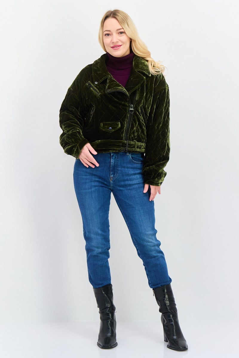 Avec Les Filles Women Regular Fit Plain Jacket Shirt, Dark Green - Image 4