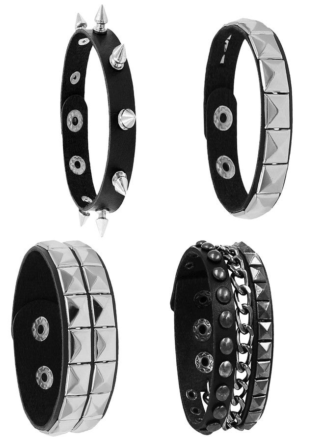 Naturahand 4 Pcs Leather Punk Bracelet Goth Accessory for Women Men 80s Costumes Accessories Studded Gothic Rock Bracelet Cuff - Image 1