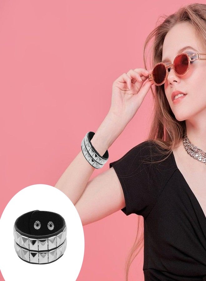 Naturahand 4 Pcs Leather Punk Bracelet Goth Accessory for Women Men 80s Costumes Accessories Studded Gothic Rock Bracelet Cuff - Image 5
