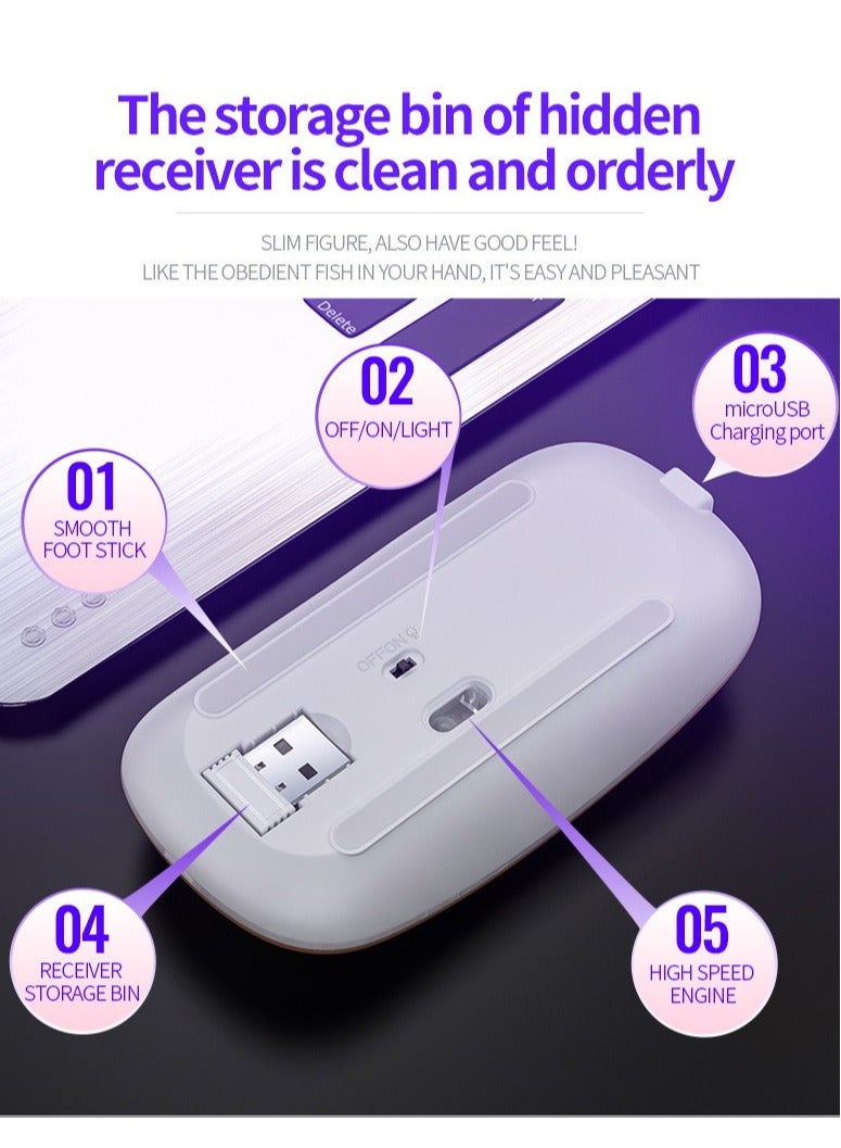 Wireless Rechargeable Gaming Mouse Racing Mouse With USB Receiver 2.4GHz Transmission Silver  - Image 3