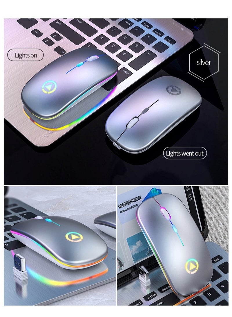 Wireless Rechargeable Gaming Mouse Racing Mouse With USB Receiver 2.4GHz Transmission Silver  - Image 5