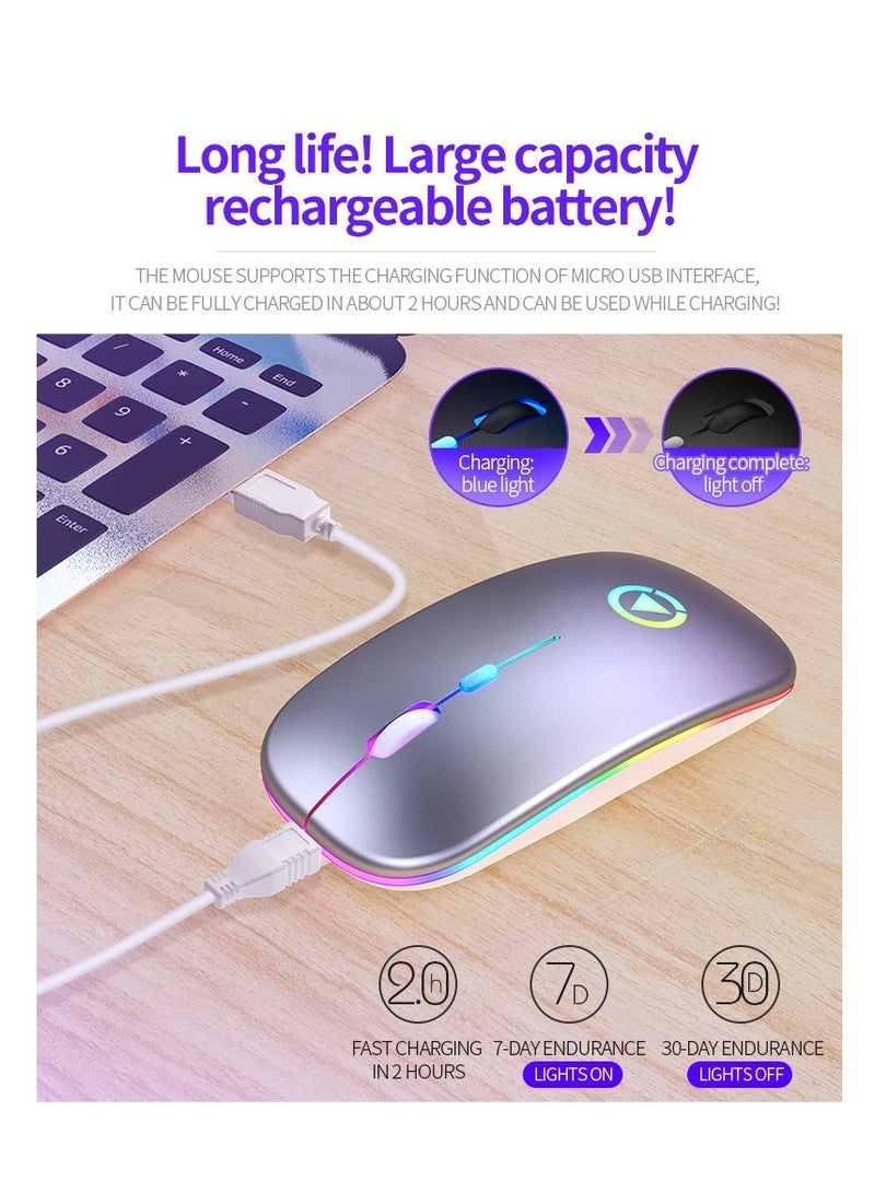 Wireless Rechargeable Gaming Mouse Racing Mouse With USB Receiver 2.4GHz Transmission Silver  - Image 2