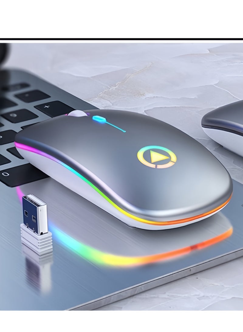 Wireless Rechargeable Gaming Mouse Racing Mouse With USB Receiver 2.4GHz Transmission Silver  - Image 1