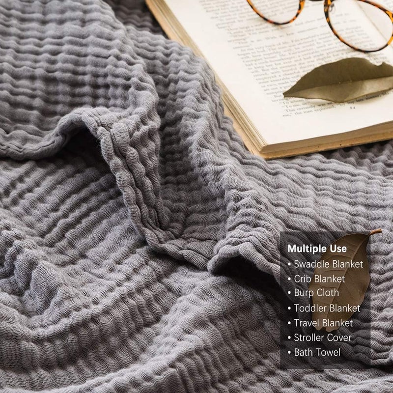 EMME Muslin Grey Throw Blanket 100% Cotton Bed Blankets for Adults and Baby 150 x 200cm Lightweight Soft Breathable All Season Solid Pre-Washed Gauze, Grey - Image 5