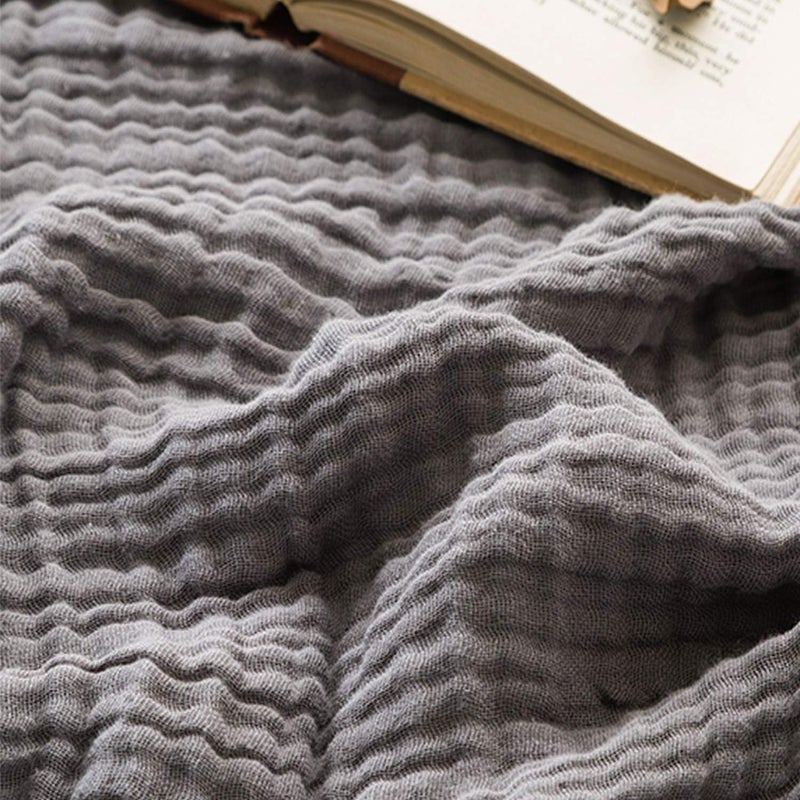 EMME Muslin Grey Throw Blanket 100% Cotton Bed Blankets for Adults and Baby 150 x 200cm Lightweight Soft Breathable All Season Solid Pre-Washed Gauze, Grey - Image 1