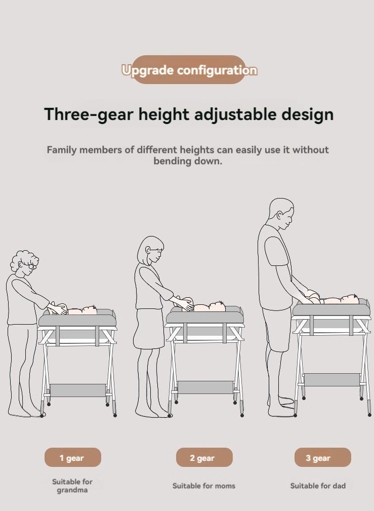 والالا طاولة تغيير حفاضات محمولة 2 في 1 مع حوض استحمام للأطفال، طاولة تغيير قابلة للطي، محطة تغيير حفاضات للأطفال بعجلات، طاولة تغيير حفاضات قابلة لضبط الارتفاع للرضع والمواليد الجدد - Image 5