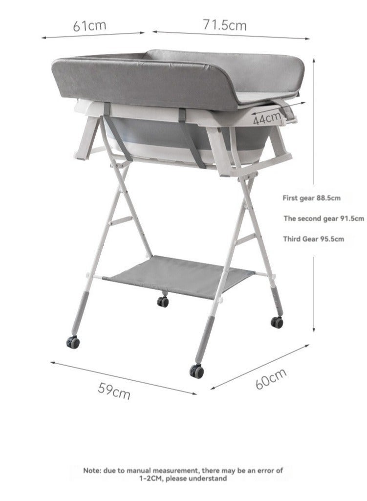 والالا طاولة تغيير حفاضات محمولة 2 في 1 مع حوض استحمام للأطفال، طاولة تغيير قابلة للطي، محطة تغيير حفاضات للأطفال بعجلات، طاولة تغيير حفاضات قابلة لضبط الارتفاع للرضع والمواليد الجدد - Image 3