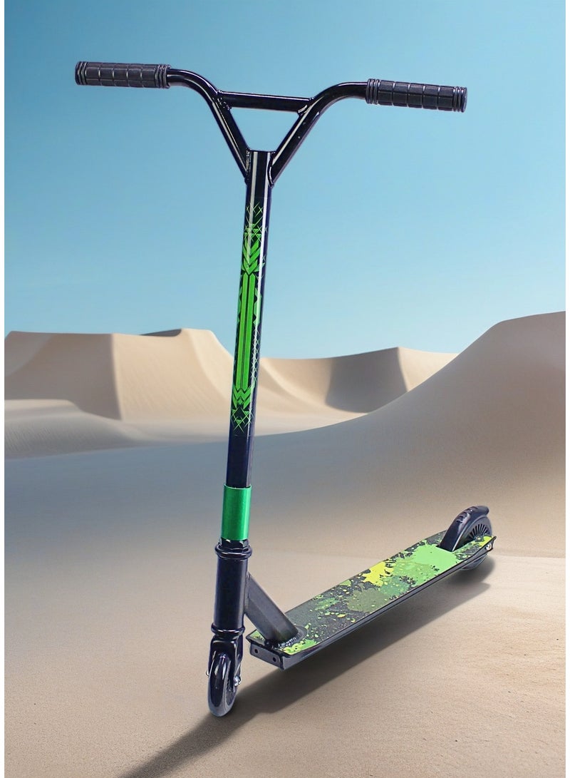 إيزي فيتشور سكوتر EASY FUTURE Stunt Scooter للحركات البهلوانية - سكوتر احترافي ثنائي العجلات بعجلات 110 مم، وسطح من الألومنيوم مع شريط قبضة، وقضبان عريضة على شكل حرف T، وفرامل فولاذية، ودوران 360 درجة، مثالي للمبتدئين والمتوسطين - Image 1