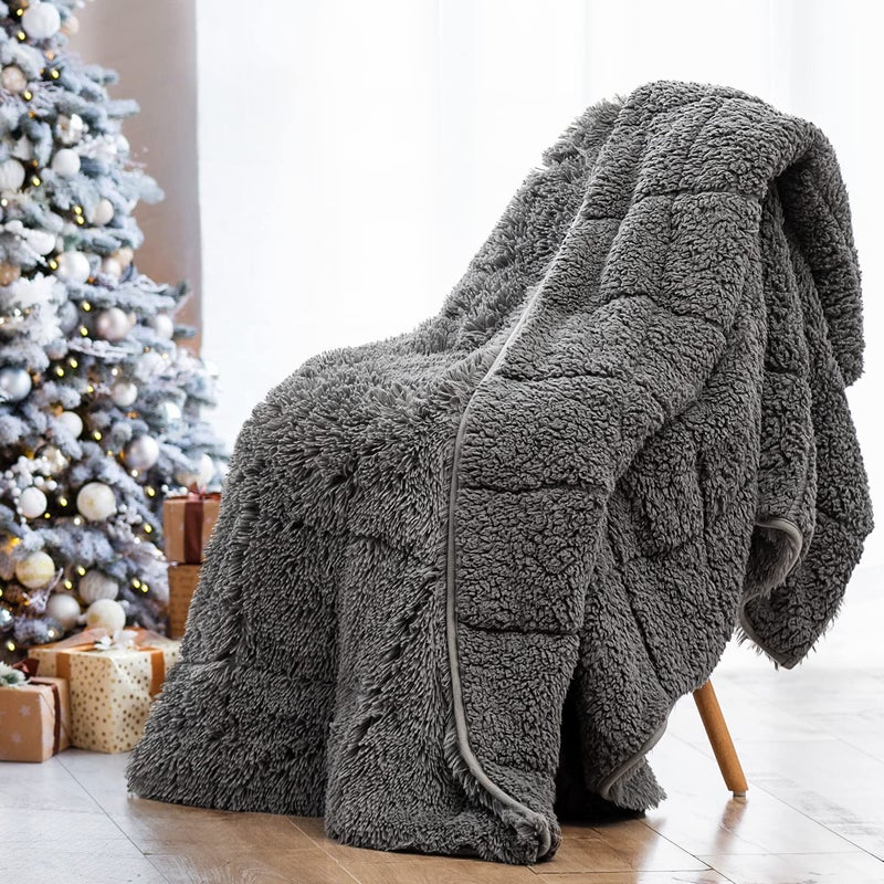 Wemore Shaggy Long Fur Faux Fur Weighted Blanket Cozy and Fluffy Plush Sherpa Long Hair Blanket for Adult 20lbs Fluffy Fuzzy Sherpa Reverse Heavy Blanket for Bed Couch Grey 60 x 80 Inches