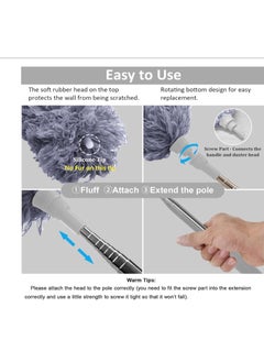 Generic Microfiber Feather Duster Extendable Duster with 100 inches Extra Long Pole, Bendable Head & Long Handle Dusters for Cleaning Ceiling Fan, High Ceiling, Blinds, Furniture & Cars -  Microfiber Duster with Extension Pole(Stainless Steel), Extra Long 100 inches, with Bendable Head, Extendable Duster for Cleaning High Ceiling Fan, Interior Roof, Cobweb, Gap Dust- Wet or Dry Use -  Microfiber Flicker with Extra Long 2.5 Meter Stainless Steel Handle, Extendable with Bendable Head for Cleaning High Ceiling Fans, Indoor Ceiling, Cobwebs and Vacuum Dust, Wet or Dry Use  - Image 4