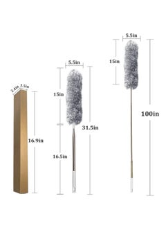 Generic Microfiber Feather Duster Extendable Duster with 100 inches Extra Long Pole, Bendable Head & Long Handle Dusters for Cleaning Ceiling Fan, High Ceiling, Blinds, Furniture & Cars -  Microfiber Duster with Extension Pole(Stainless Steel), Extra Long 100 inches, with Bendable Head, Extendable Duster for Cleaning High Ceiling Fan, Interior Roof, Cobweb, Gap Dust- Wet or Dry Use -  Microfiber Flicker with Extra Long 2.5 Meter Stainless Steel Handle, Extendable with Bendable Head for Cleaning High Ceiling Fans, Indoor Ceiling, Cobwebs and Vacuum Dust, Wet or Dry Use  - Image 3