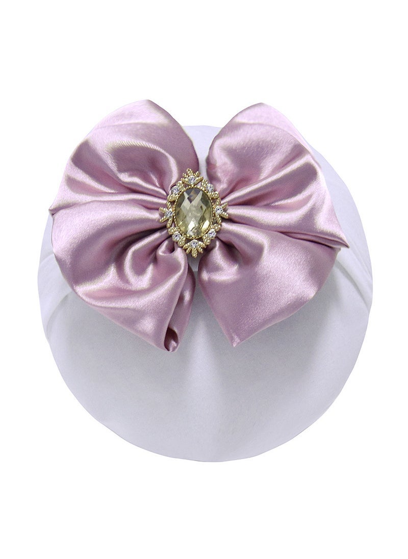 Generic Spring and Summer Baby Nylon Hair Band Korean-style Satin Bow Childrens Headwear Hair Accessories with Diamond Birthday Headwear Deep Powder 