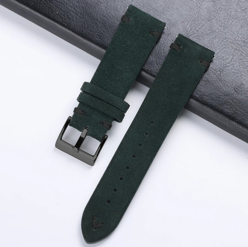 Bluejw Vintage Replacement 18mm Leather Watch Strap Suede Genuine Leather Watch Band With Quick Release for Smart Watch - Image 1