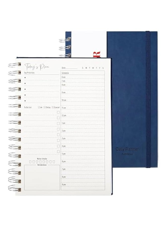 TRASSLE Leather Daily Planner Undated, Undated Daily Planner with Hourly Schedule, Elastic closure, A5 5.5"x 8.5" To-Do List Hard Cover Spiral Notebook Appointments Planner Notebook  - Image 1