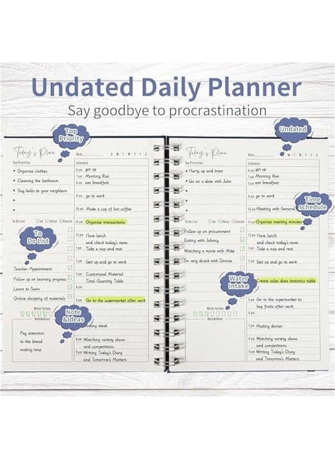 TRASSLE Leather Daily Planner Undated, Undated Daily Planner with Hourly Schedule, Elastic closure, A5 5.5"x 8.5" To-Do List Hard Cover Spiral Notebook Appointments Planner Notebook  - Image 2