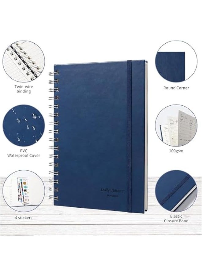 TRASSLE Leather Daily Planner Undated, Undated Daily Planner with Hourly Schedule, Elastic closure, A5 5.5"x 8.5" To-Do List Hard Cover Spiral Notebook Appointments Planner Notebook  - Image 3