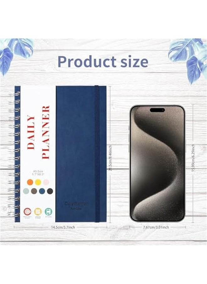 TRASSLE Leather Daily Planner Undated, Undated Daily Planner with Hourly Schedule, Elastic closure, A5 5.5"x 8.5" To-Do List Hard Cover Spiral Notebook Appointments Planner Notebook  - Image 4