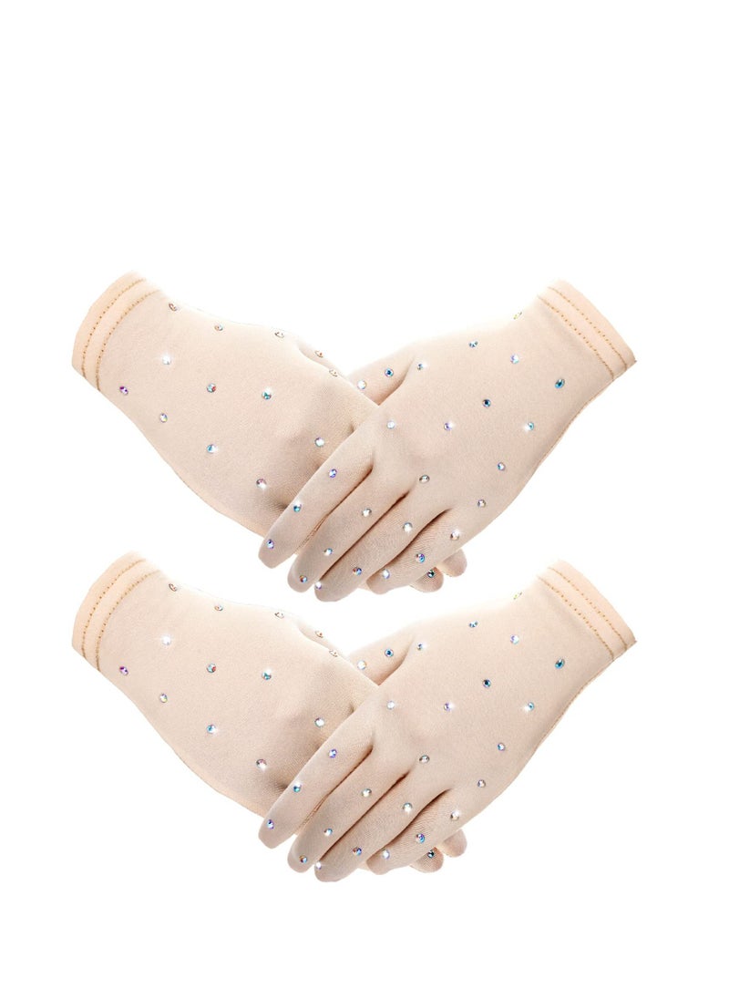 SYOSI - 2 Pairs Figure Skating Gloves with Rhinestone Decoration Ice Skating Gloves for Women Girls Winter Skate Competition Accessories Test Show Practice Performance Dance, Medium Size - Image 1