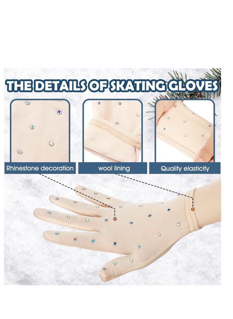 SYOSI - 2 Pairs Figure Skating Gloves with Rhinestone Decoration Ice Skating Gloves for Women Girls Winter Skate Competition Accessories Test Show Practice Performance Dance, Medium Size - Image 1