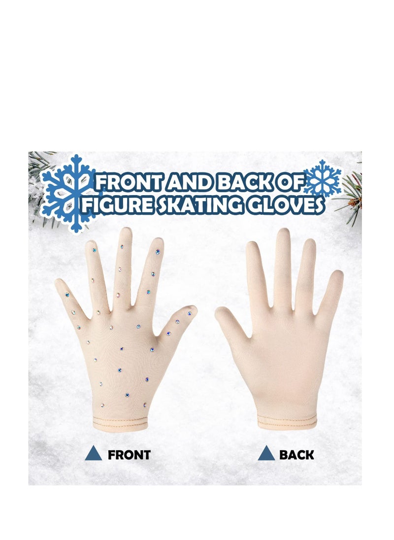 SYOSI - 2 Pairs Figure Skating Gloves with Rhinestone Decoration Ice Skating Gloves for Women Girls Winter Skate Competition Accessories Test Show Practice Performance Dance, Medium Size - Image 1