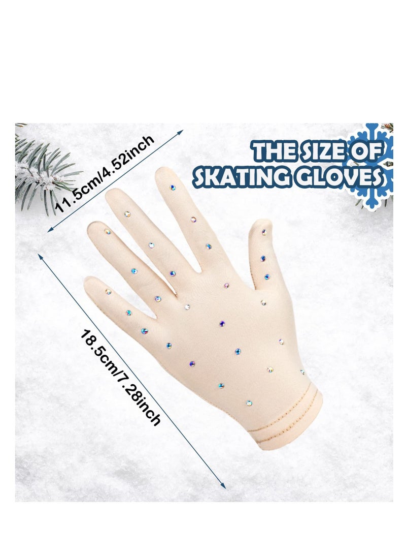 SYOSI - 2 Pairs Figure Skating Gloves with Rhinestone Decoration Ice Skating Gloves for Women Girls Winter Skate Competition Accessories Test Show Practice Performance Dance, Medium Size - Image 1