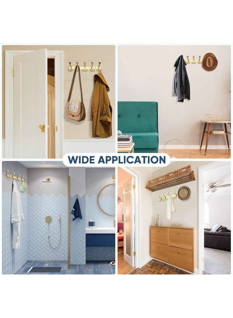 Meetion حامل معاطف مثبت على الحائط، خمسة خطافات ثلاثية ثقيلة مصنوعة بالكامل من المعدن للسترات والمعاطف والقبعات في غرفة المدخل (ذهبي، عبوة واحدة) - Image 5