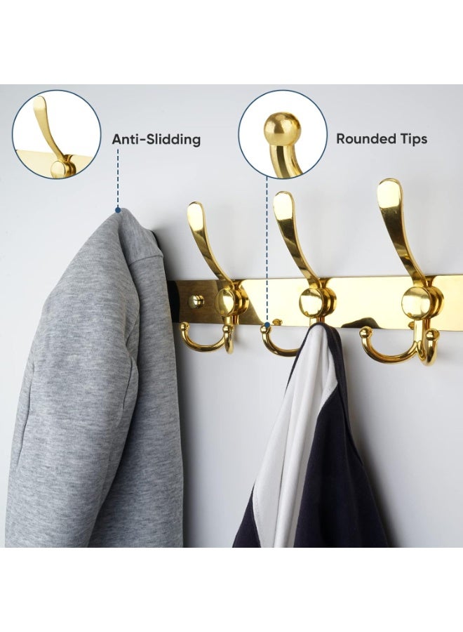 Meetion حامل معاطف مثبت على الحائط، خمسة خطافات ثلاثية ثقيلة مصنوعة بالكامل من المعدن للسترات والمعاطف والقبعات في غرفة المدخل (ذهبي، عبوة واحدة) - Image 3