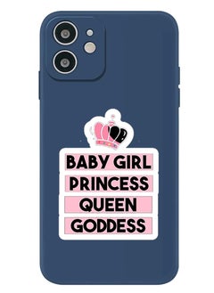 Protective Slim Fit Case Liquid Silicone Cover with Full Body Protection Anti-Scratch Shockproof Case For iPhone 12 Blue  - Baby Girl Princess white copy