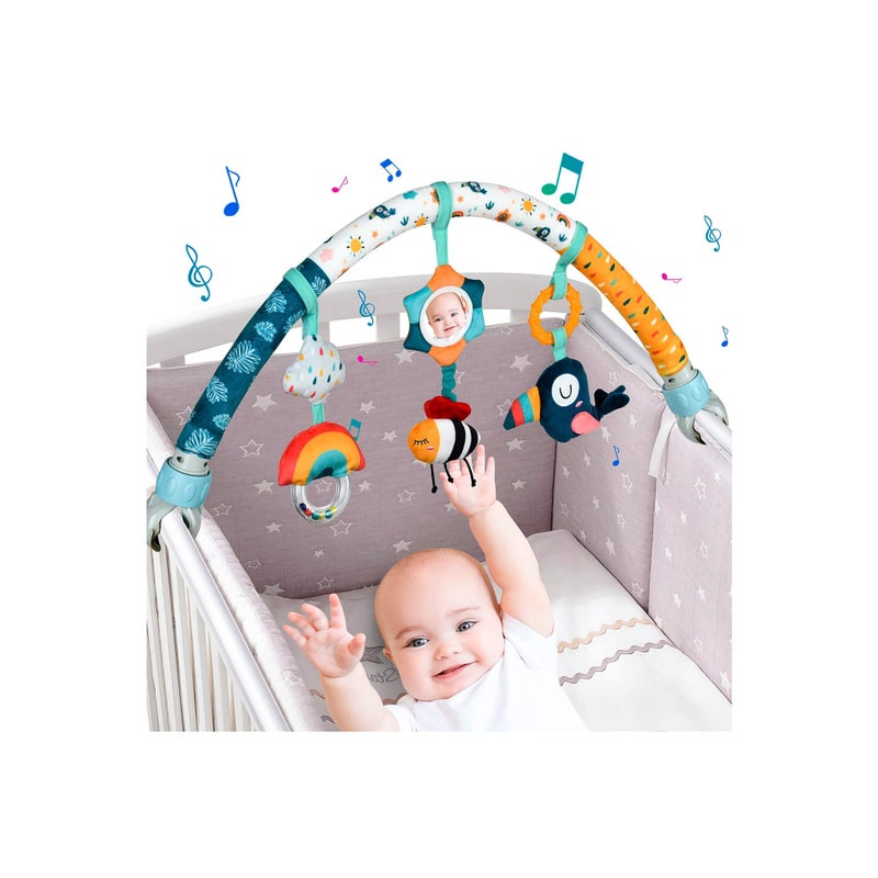 SOLARAE Baby Stroller Musical Animal Arch Toys, Detachable Activity Arch for Bassinet and Crib Baby Mobile with Musical Animal Arch Stroller Arch with Rattles BB Squeaker Teether for Bassinet Crib - Image 1