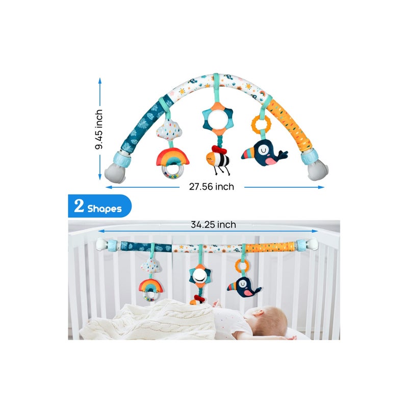 SOLARAE Baby Stroller Musical Animal Arch Toys, Detachable Activity Arch for Bassinet and Crib Baby Mobile with Musical Animal Arch Stroller Arch with Rattles BB Squeaker Teether for Bassinet Crib - Image 5
