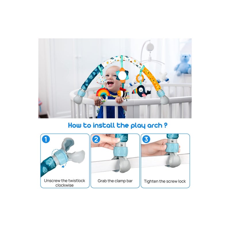 SOLARAE Baby Stroller Musical Animal Arch Toys, Detachable Activity Arch for Bassinet and Crib Baby Mobile with Musical Animal Arch Stroller Arch with Rattles BB Squeaker Teether for Bassinet Crib - Image 2