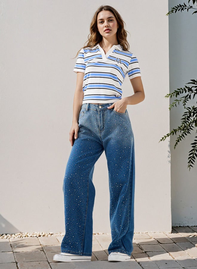 تواكستريمز جينز مستقيم مزين بالكريستالات مع جيوب - Image 2