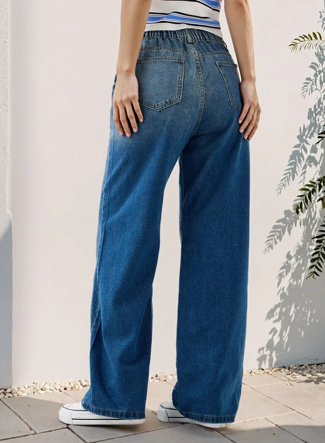 2Xtremz 2Xtremz Rhinestones Embellished Straight Fit Jeans with Pockets
