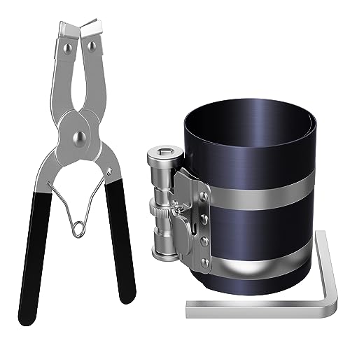 Moker Piston Ring Compressor Tool,Car Engine Piston Ring Installer Removal Kit，Adjustable Sizes From 2-1/8 Inches To 7 Inches (53mm - 175mm) with Piston Installer Plier - Image 1