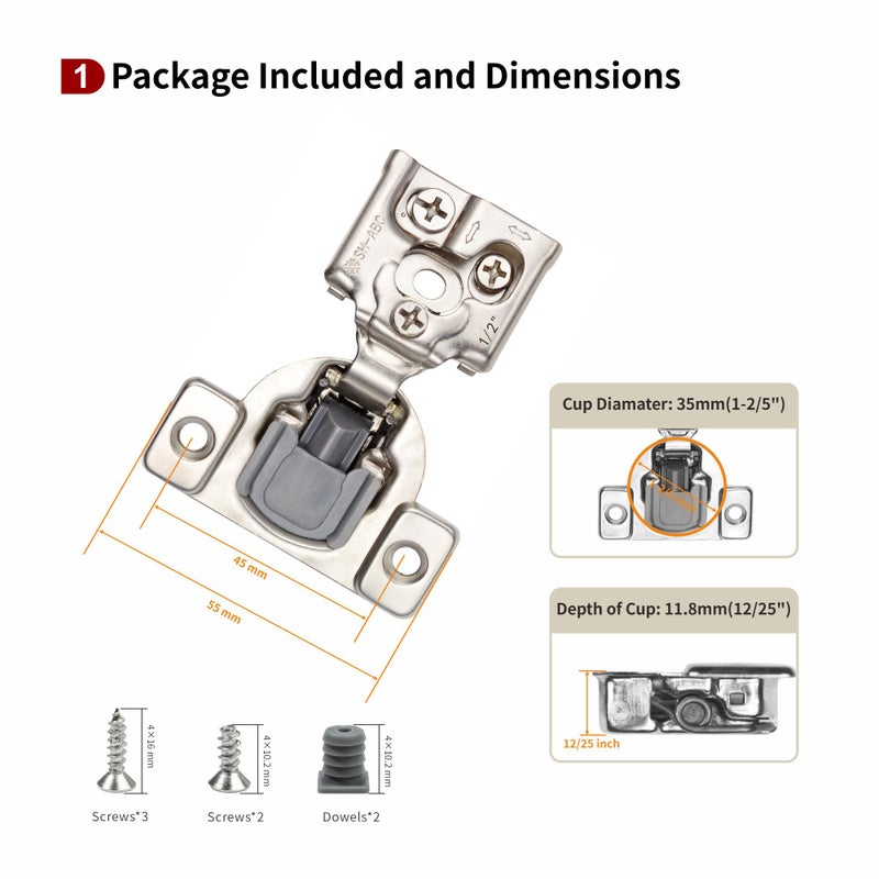 Stianc 50 Pack 1/2    Overlay 3D Soft Close Hinges For Face Frame Kitchen Cabinet, 3 Way Adjustability, Quiet Self-Closing Door, 105 Degree - Image 2