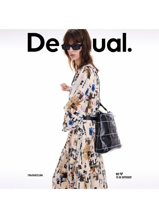 DESIGUAL 25 Fall/winter New Collection Collage Newspaper Print Pleated Tie-waist Dress - Image 5