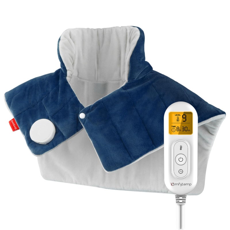 Comfytemp Heating Pad for Neck and Shoulders and Back, 2.6lb Weighted Electric Heating Pads, Large Heated Wrap, 9 Heat Settings & 11 Timer, Valentines Birthday Gifts for Women Men Mom Dad, Dark Blue - Image 1