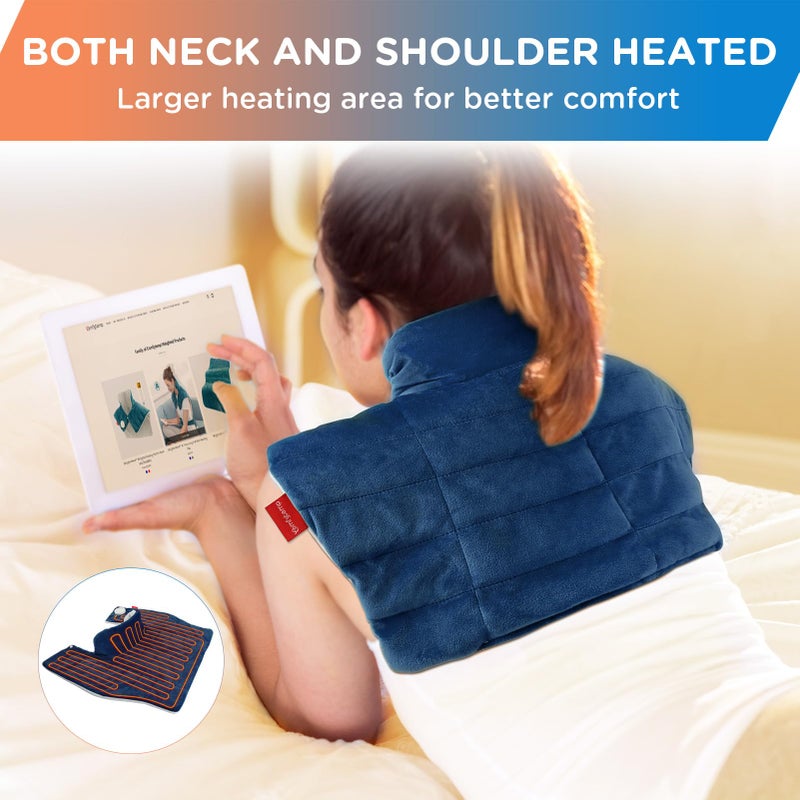 Comfytemp Heating Pad for Neck and Shoulders and Back, 2.6lb Weighted Electric Heating Pads, Large Heated Wrap, 9 Heat Settings & 11 Timer, Valentines Birthday Gifts for Women Men Mom Dad, Dark Blue - Image 5